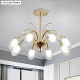 Modern Gold Chandelier Lamp With Oval Glass Shades - 6/8/10 Head Ceiling Light