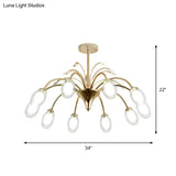 Modern Gold Chandelier Lamp With Oval Glass Shades - 6/8/10 Head Ceiling Light