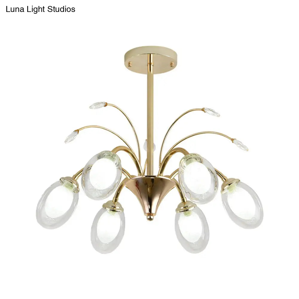Modern Gold Chandelier Lamp With Oval Glass Shades - 6/8/10 Head Ceiling Light
