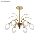 Modern Gold Chandelier Lamp With Oval Glass Shades - 6/8/10 Head Ceiling Light