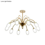 Modern Gold Chandelier Lamp With Oval Glass Shades - 6/8/10 Head Ceiling Light