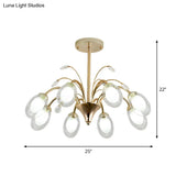 Modern Gold Chandelier Lamp With Oval Glass Shades - 6/8/10 Head Ceiling Light