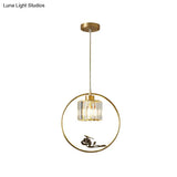 Modern Gold Circle Pendant With Crystal Cylinder Down Lighting For Dining Room – Includes