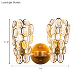 Modern Gold Circles Wall Sconce Light With Crystal Deco - 2 Lights For Bedroom