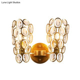 Modern Gold Circles Wall Sconce Light With Crystal Deco - 2 Lights For Bedroom