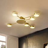 Modern Gold Circular Flush Led Semi Lamp With Acrylic Shade In White/Warm/Natural Light - 6 Heads /