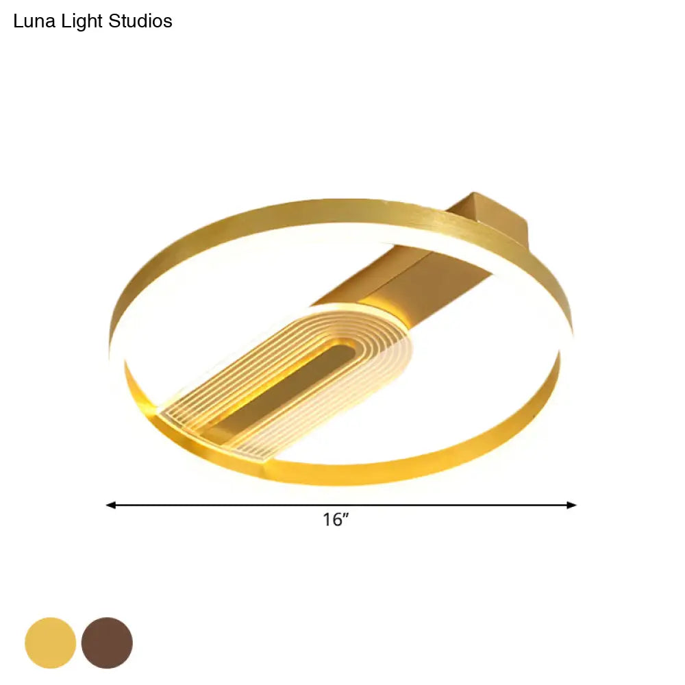 Modern Gold/Coffee Circle Frame Flush Mount Led Lamp Fixture With Warm/White Light