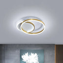 Modern Gold/Coffee Double Hoop Flush Ceiling Light - Led Metallic Mount Fixture (16’/19’ Width)