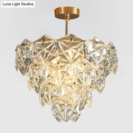 Modern Gold Cone Ceiling Chandelier With Clear Crystals For Living Room Lighting