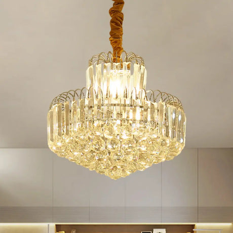 Modern Gold Conical Chandelier with Clear Crystal Shade - 6/8 Bulbs Drop Pendant Fixture 6 / Clear