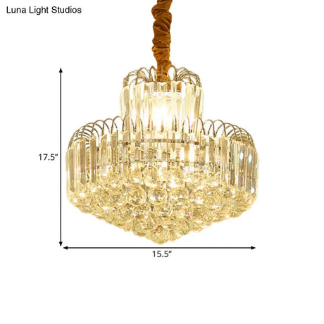 Modern Gold Conical Chandelier with Clear Crystal Shade - 6/8 Bulbs Drop Pendant Fixture