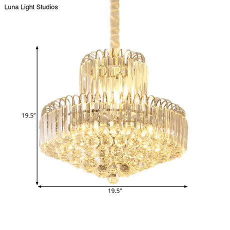 Modern Gold Conical Chandelier with Clear Crystal Shade - 6/8 Bulbs Drop Pendant Fixture