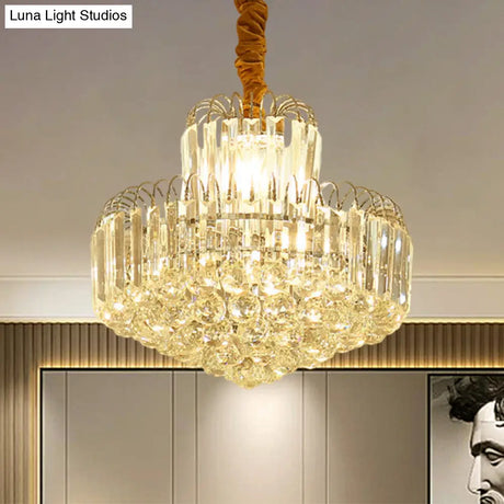 Modern Gold Conical Chandelier with Clear Crystal Shade - 6/8 Bulbs Drop Pendant Fixture