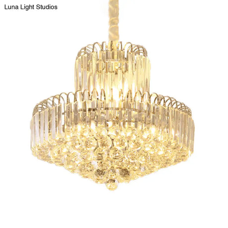 Modern Gold Conical Chandelier with Clear Crystal Shade - 6/8 Bulbs Drop Pendant Fixture