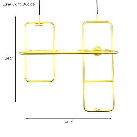 Modern Gold Crossed Rectangle Drop Chandelier - 2/3/4 Light Metal Pendant