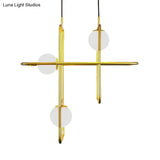 Modern Gold Crossed Rectangle Drop Chandelier - 2/3/4 Light Metal Pendant