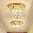 Modern Gold Crystal 4-Light Flush Mount Ceiling Fixture For Hallways