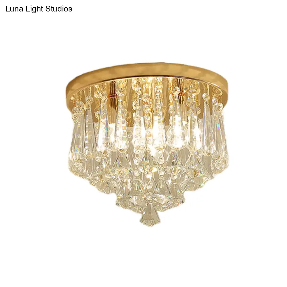 Modern Gold Crystal 4-Light Flush Mount Ceiling Fixture For Hallways