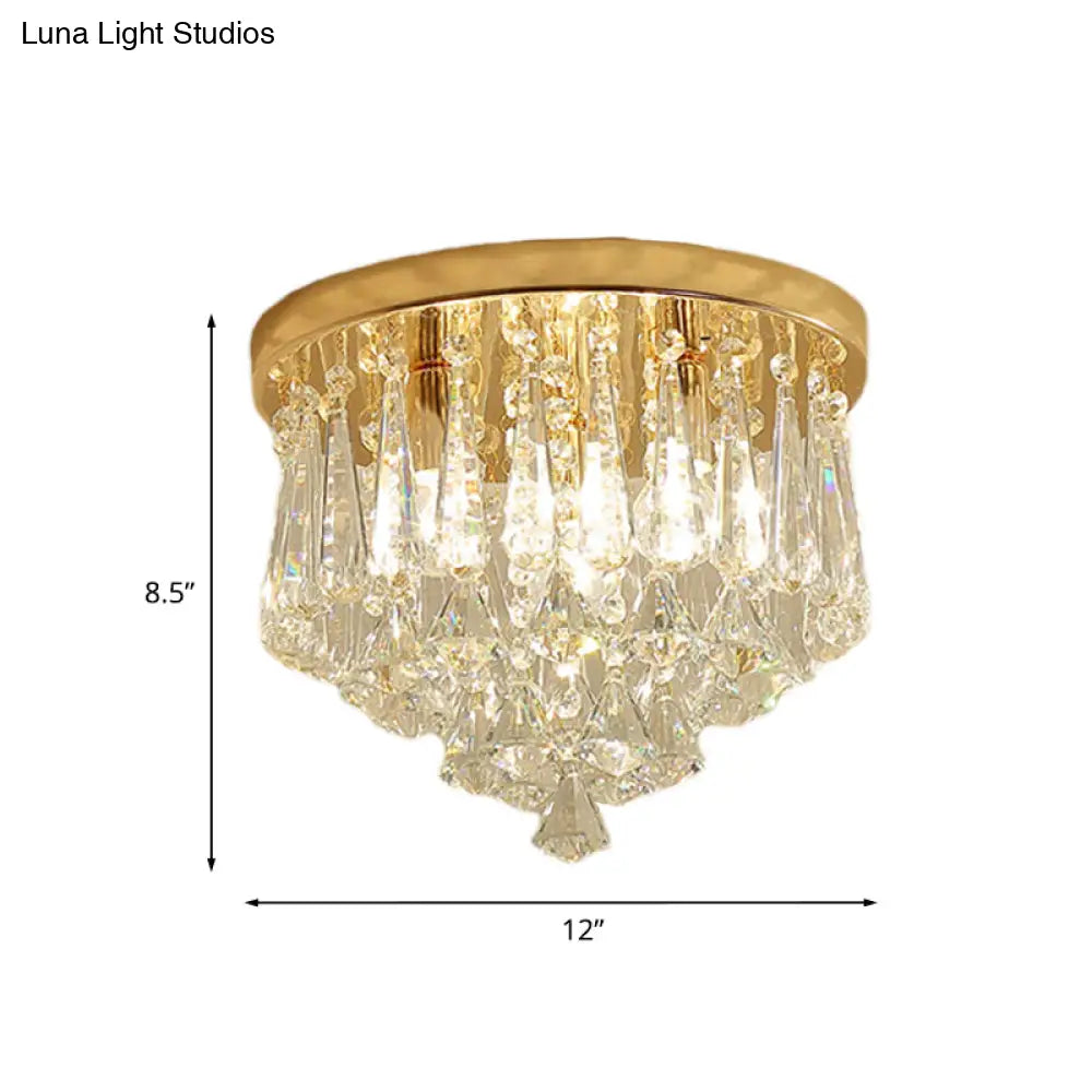 Modern Gold Crystal 4-Light Flush Mount Ceiling Fixture For Hallways