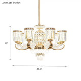 Modern Gold Crystal Block Pendant Chandelier - 6/8-Head Bell Design