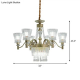 Modern Gold Crystal Chandelier Pendant Lamp With Clear Conical Shades - 6/9-Head Light Fixture For