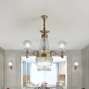 Modern Gold Crystal Chandelier Pendant Lamp With Clear Conical Shades - 6/9-Head Light Fixture For