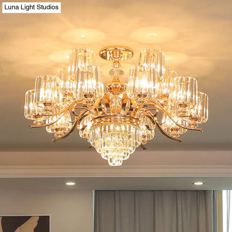 Modern Gold Crystal Cylinder Chandelier Pendant Lamp - Clear Stylish Lighting Fixture