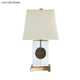 Modern Gold Crystal Desk Lamp With Rectangular Fabric Shade - 1 Bulb Night Table Light