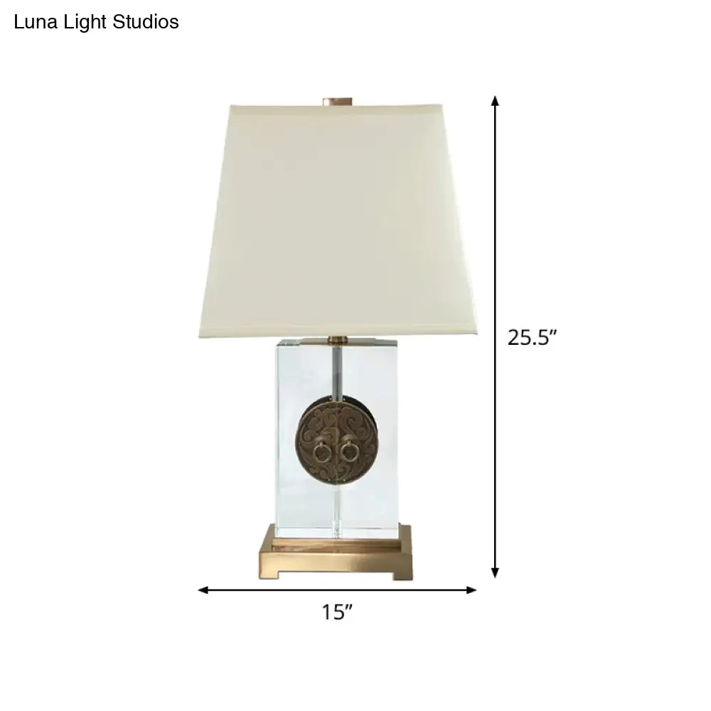 Modern Gold Crystal Desk Lamp With Rectangular Fabric Shade - 1 Bulb Night Table Light