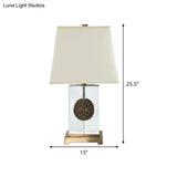 Modern Gold Crystal Desk Lamp With Rectangular Fabric Shade - 1 Bulb Night Table Light