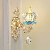 Modern Gold Crystal Droplet Glass Flower Wall Mount Sconce 1 / I
