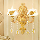 Modern Gold Crystal Droplet Glass Flower Wall Mount Sconce 2 / F