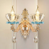 Modern Gold Crystal Droplet Glass Flower Wall Mount Sconce 2 / I