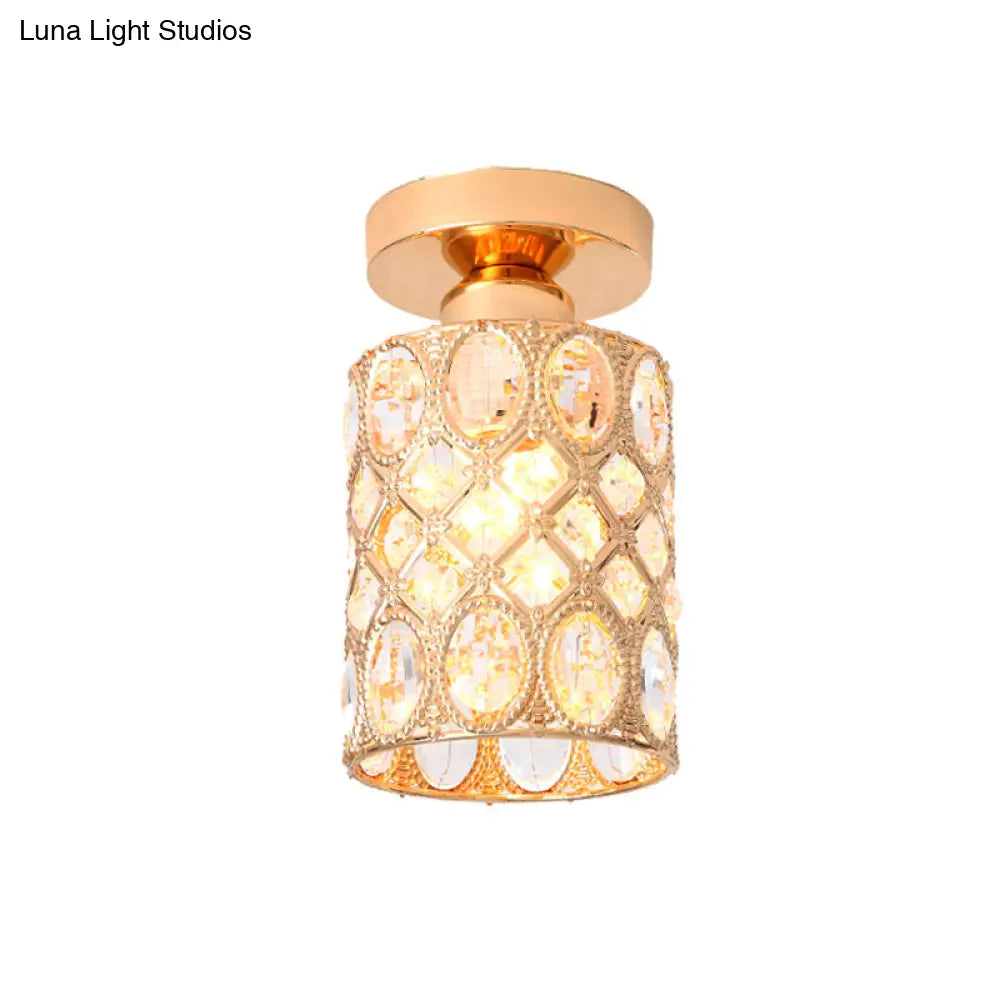 Modern Gold Crystal Flush Light For Corridors - Recessed 1 - Light Mount