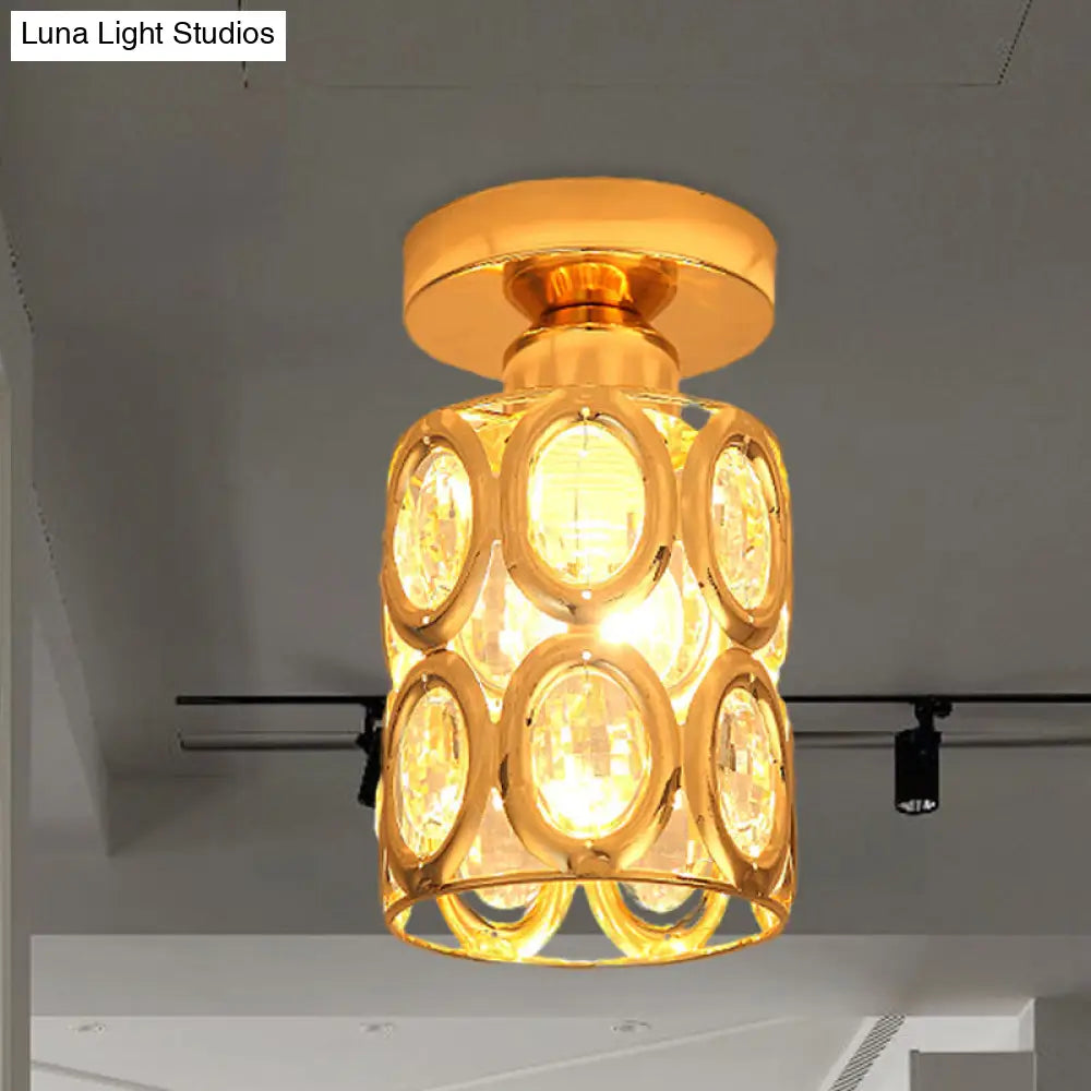 Modern Gold Crystal Flush Light For Corridors - Recessed 1 - Light Mount