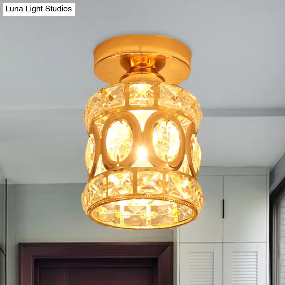 Modern Gold Crystal Flush Light For Corridors - Recessed 1 - Light Mount