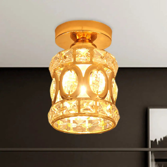 Modern Gold Crystal Flush Light For Corridors - Recessed 1 - Light Mount / A