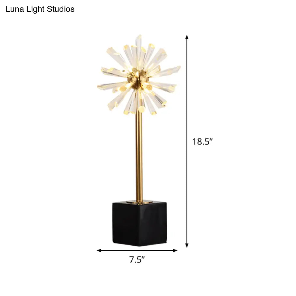 Modern Gold Crystal Nightstand Lamp With Marble Base - 6 Head Stamen Task Light
