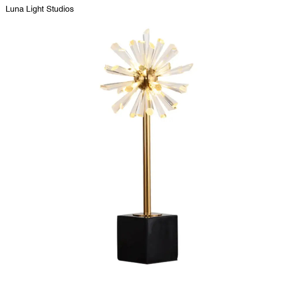 Modern Gold Crystal Nightstand Lamp With Marble Base - 6 Head Stamen Task Light