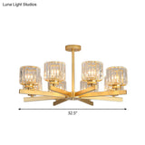 Modern Gold Crystal Pendant Chandelier Light - 3/6/10 Heads Cylindrical Design