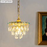 Modern Gold Crystal Pendant Lamp - Tapered Faceted Design 4 Bulbs Perfect For Dining Room Ceiling