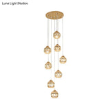 Modern Gold Crystal Pendant Light Cluster With 8 Lights For Stair - Meteor Shower Inspired Hanging