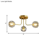 Modern Gold Crystal Semi Flush Light With Sputnik Design - 3/5-Light Ceiling Lighting