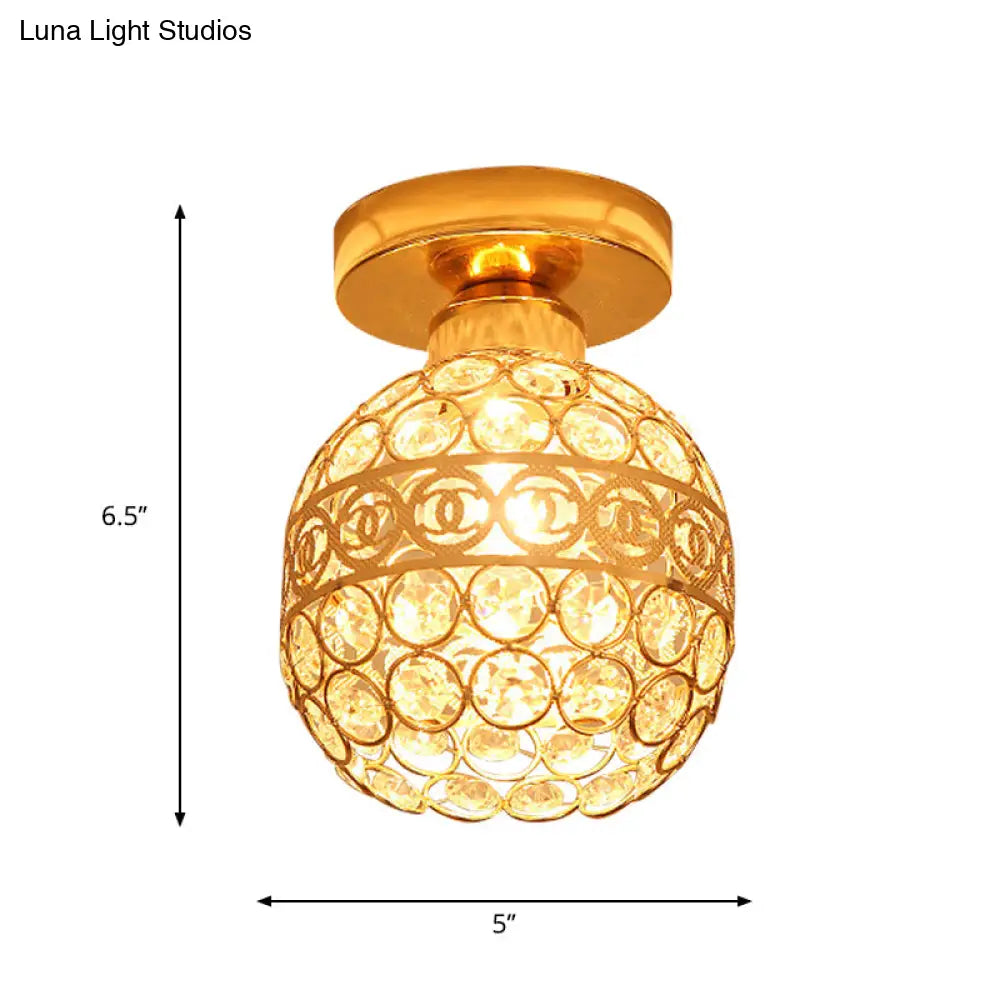 Modern Gold Crystal Shade Balcony Semi Mount Lighting - Globe/Square/Lantern Design Close To Ceiling