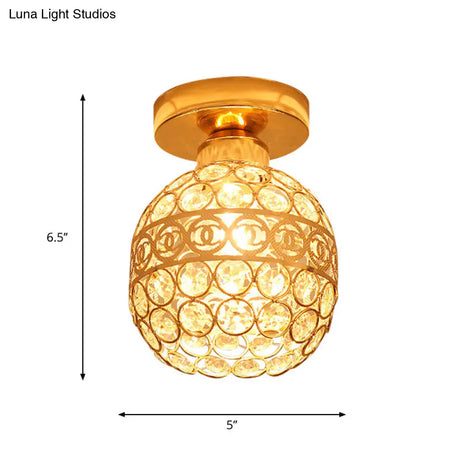 Modern Gold Crystal Shade Balcony Semi Mount Lighting - Globe/Square/Lantern Design Close To Ceiling