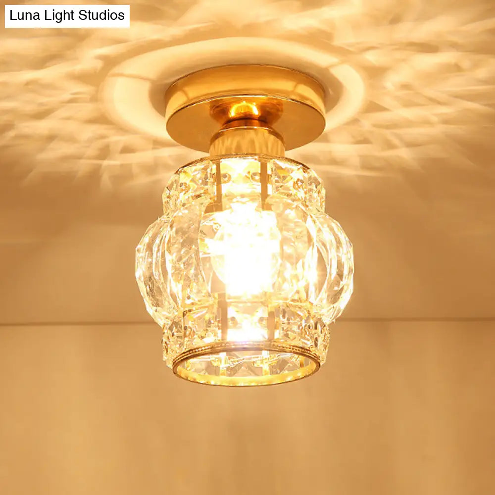 Modern Gold Crystal Shade Balcony Semi Mount Lighting - Globe/Square/Lantern Design Close To Ceiling