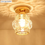 Modern Gold Crystal Shade Balcony Semi Mount Lighting - Globe/Square/Lantern Design Close To Ceiling