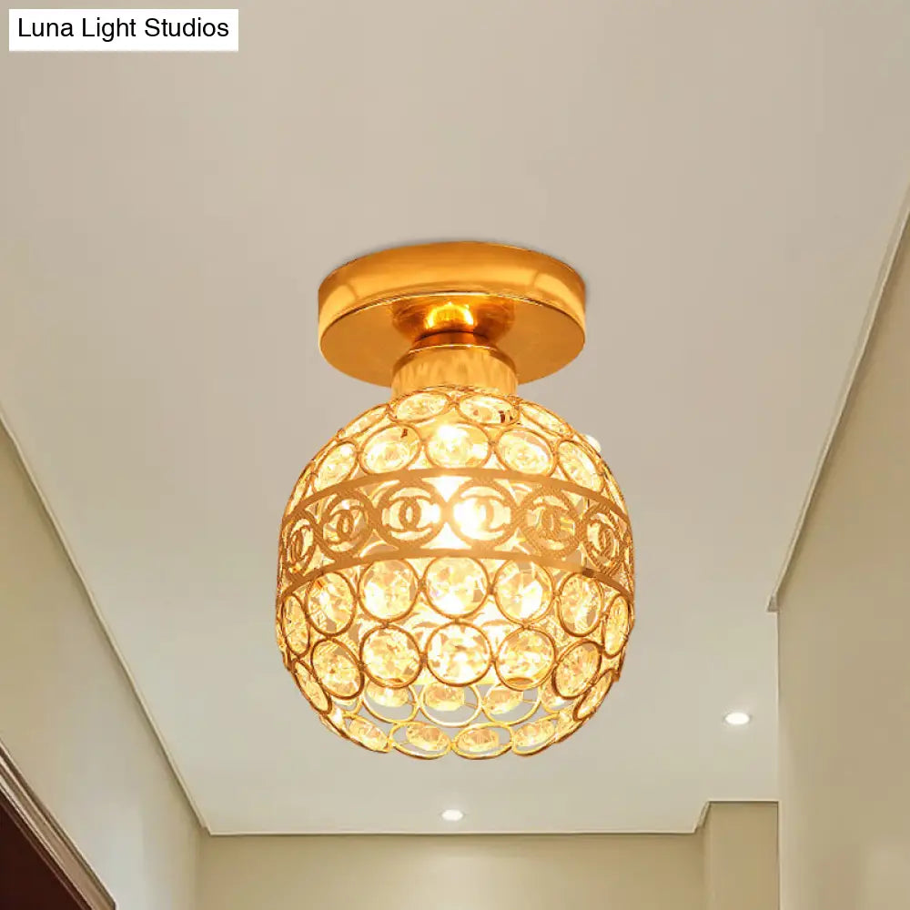 Modern Gold Crystal Shade Balcony Semi Mount Lighting - Globe/Square/Lantern Design Close To Ceiling