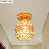 Modern Gold Crystal Shade Balcony Semi Mount Lighting - Globe/Square/Lantern Design Close To Ceiling
