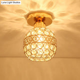 Modern Gold Crystal Shade Balcony Semi Mount Lighting - Globe/Square/Lantern Design Close To Ceiling